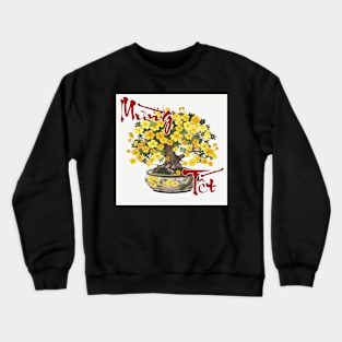 Mung Tet, Lunar New Year, Calligraphy + AI Art, Hoa Mai Crewneck Sweatshirt